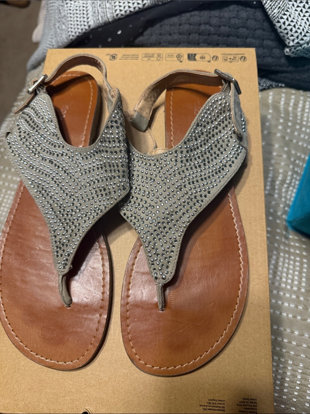 Embellished Taupe Women's Thong Sandals